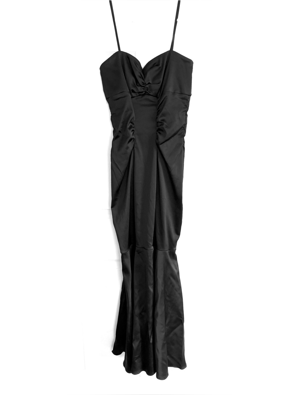 XSCAPE Petite by Joanna Chen Black Satin Floor Length Evening Dress